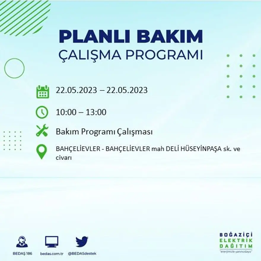 İstanbul'un 22 ilçesinde elektrik kesintisi: Elektrikler ne zaman gelecek? (22 Mayıs BEDAŞ planlı elektrik kesintisi) 12