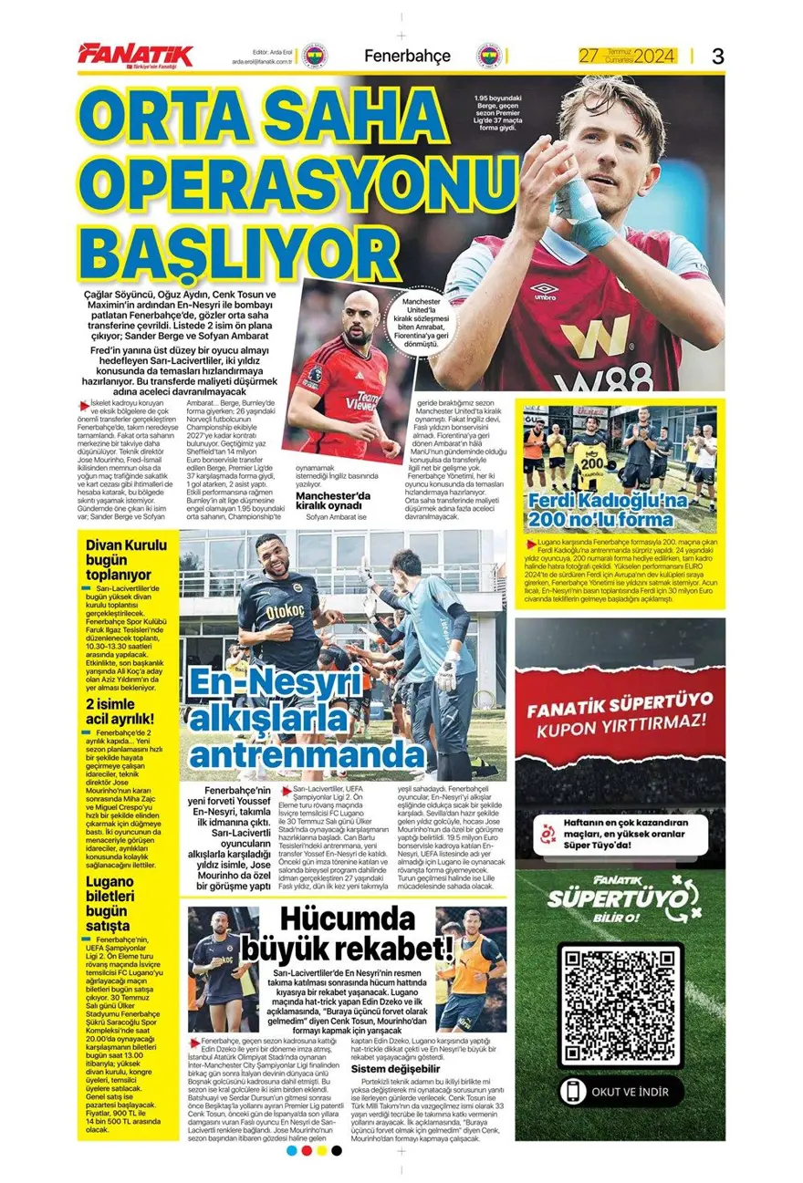 "Kartal'ın yükü 683 milyon TL" (27 Temmuz 2024 spor manşetleri) 11 "Kartal'ın yükü 683 milyon TL" (27 Temmuz 2024 spor manşetleri) 11