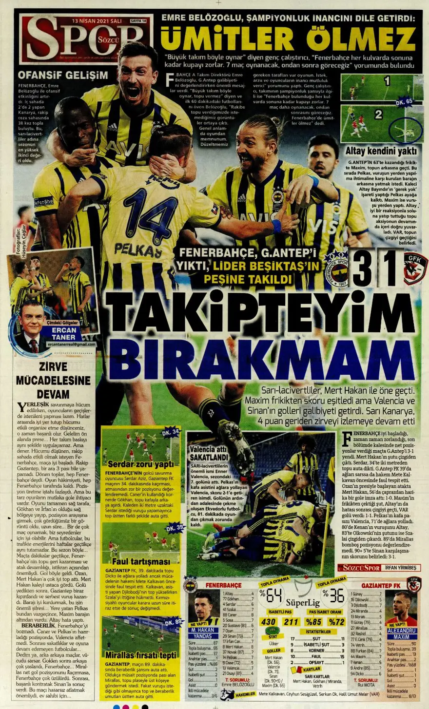 Günün spor manşetleri (13 Nisan 2021) 9