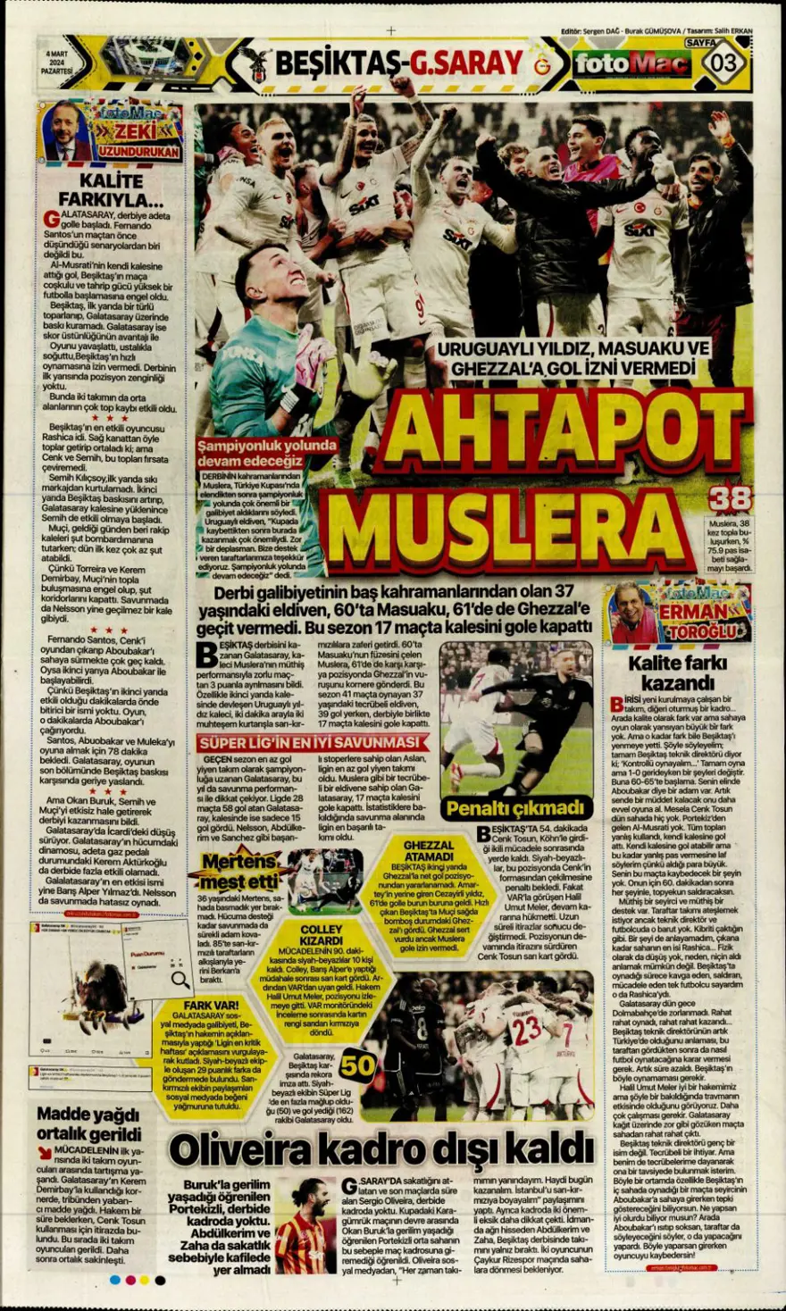 "Aslan tarihi değiştirdi" (4 Mart 2024 spor manşetleri) 6