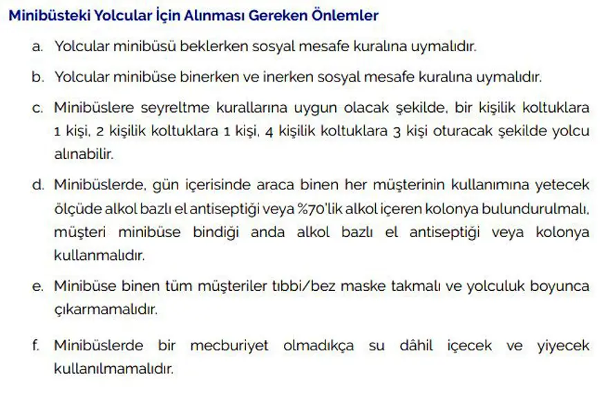 Covid-19 kapsamında minibüsler ile ilgili alınması gereken önlemler 2
