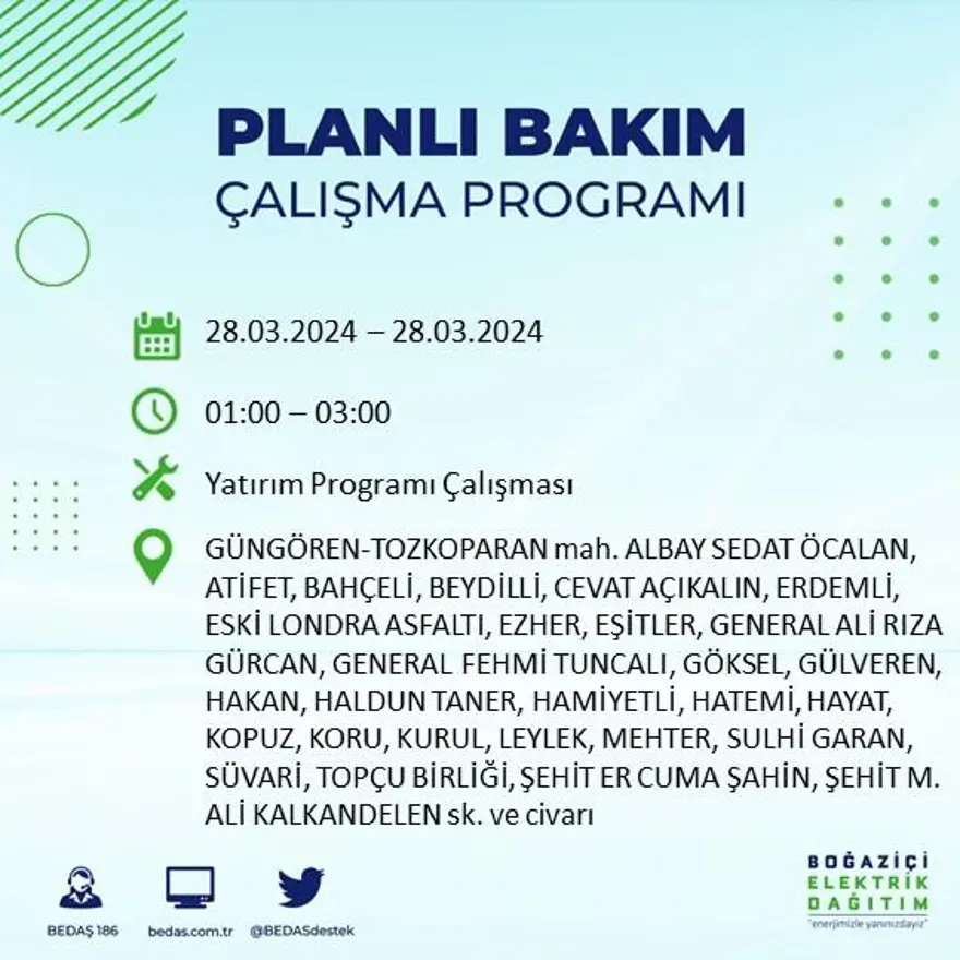 İstanbul'un 19 ilçesinde elektrik kesintisi: Elektrikler ne zaman gelecek? (28 Mart tarihli BEDAŞ kesinti programı) 34