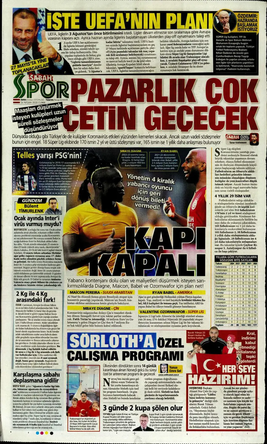 Günün spor manşetleri (24 Nisan 2020) 5