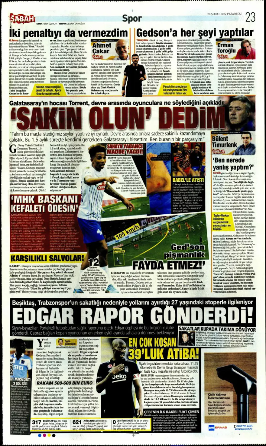 Günün spor manşetleri (28 Şubat 2022) 9