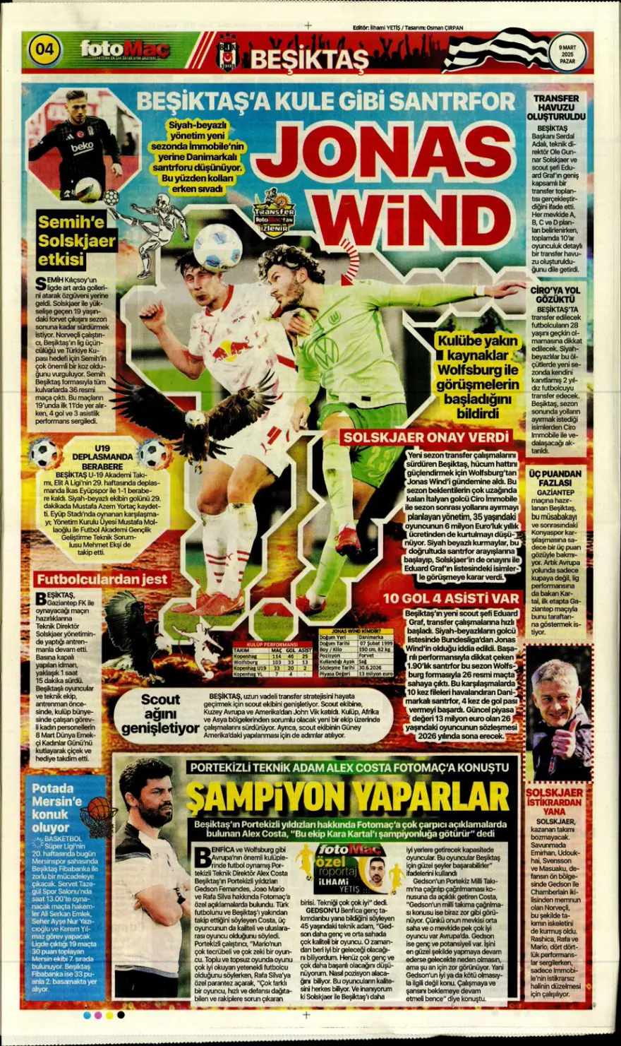 "1 numaralı büyük plan" (9 Mart 2025 spor manşetleri) 4