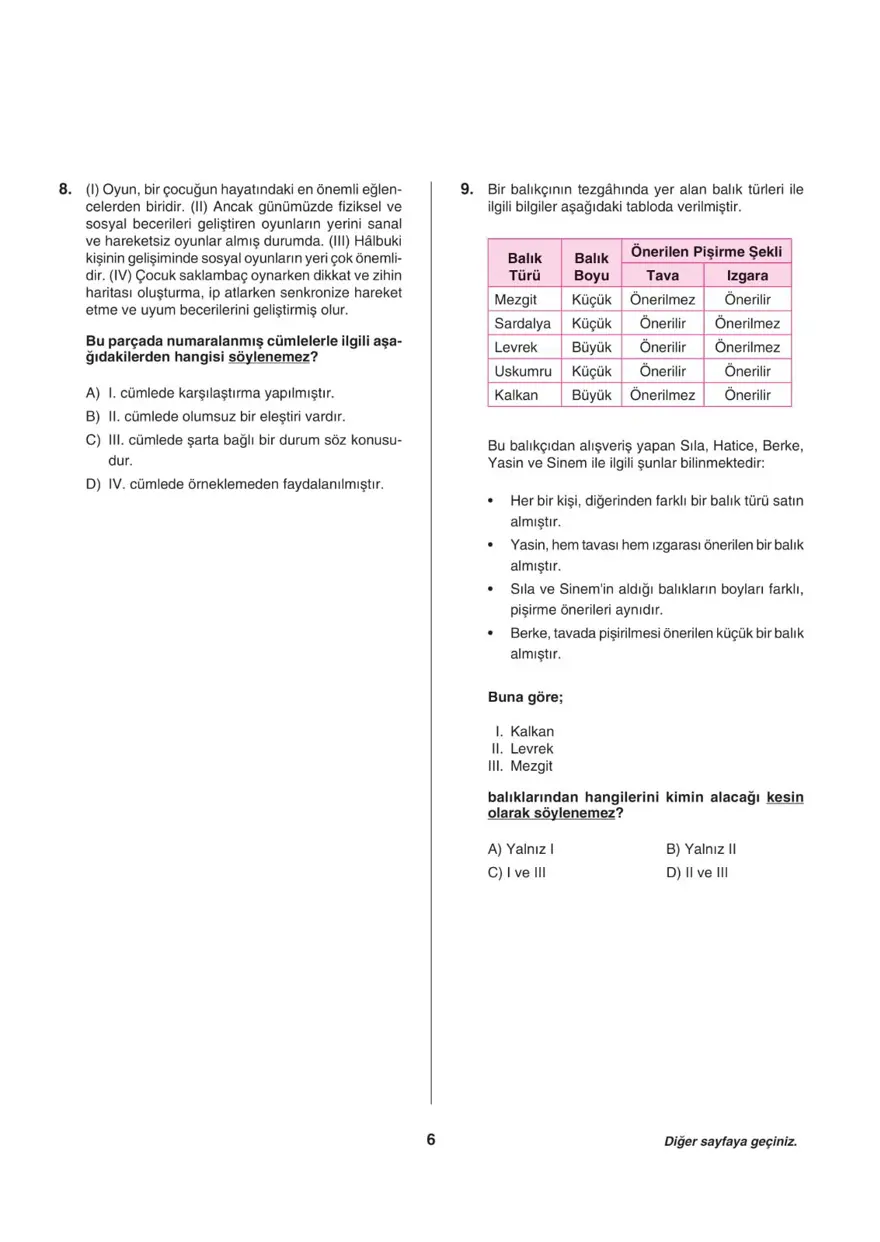 Uğur Okulları LGS-1 sözel deneme sınavı 5