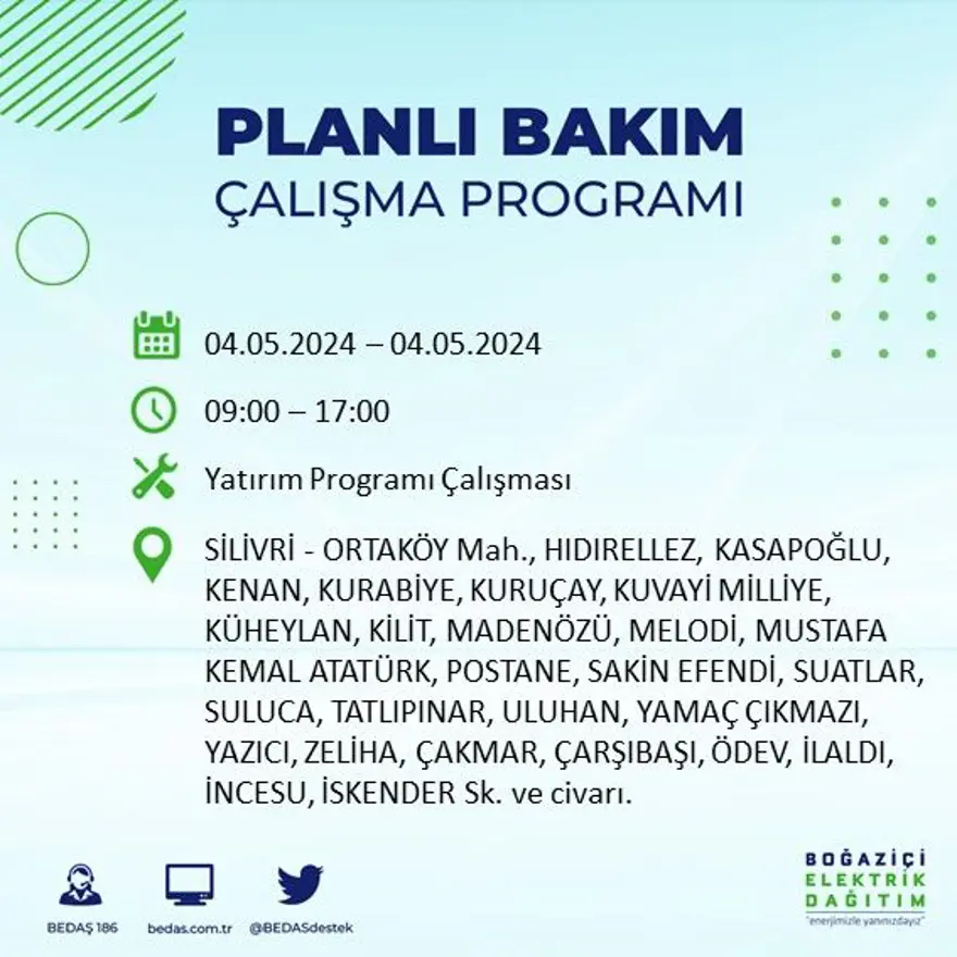 İstanbul'un 17 ilçesinde elektrik kesintisi: Elektrikler ne zaman gelecek? (4 Mayıs tarihli BEDAŞ kesinti programı) 41 İstanbul'un 17 ilçesinde elektrik kesintisi: Elektrikler ne zaman gelecek? (4 Mayıs tarihli BEDAŞ kesinti programı) 41