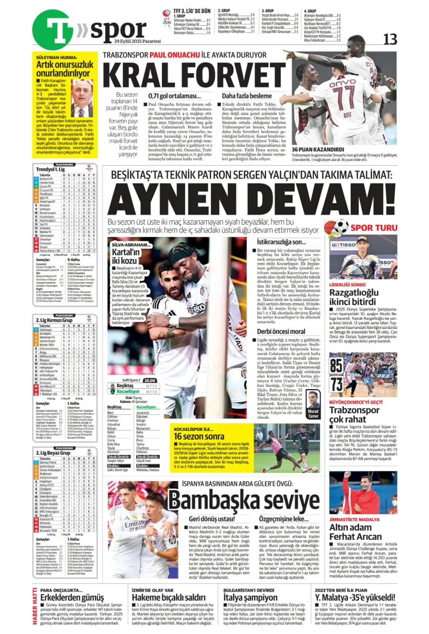 "Hayata dönüş" (29 Eylül 2025 spor manşetleri) 20