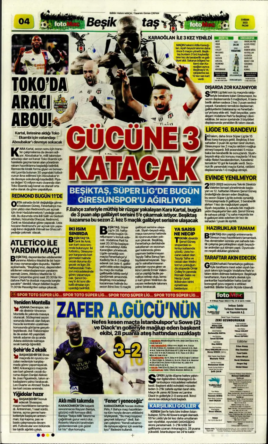 Günün spor manşetleri (9 Nisan 2023) 5