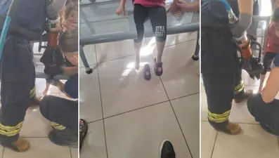 Akhisar'da bacağı banka sıkışan çocuk böyle kurtarıldı