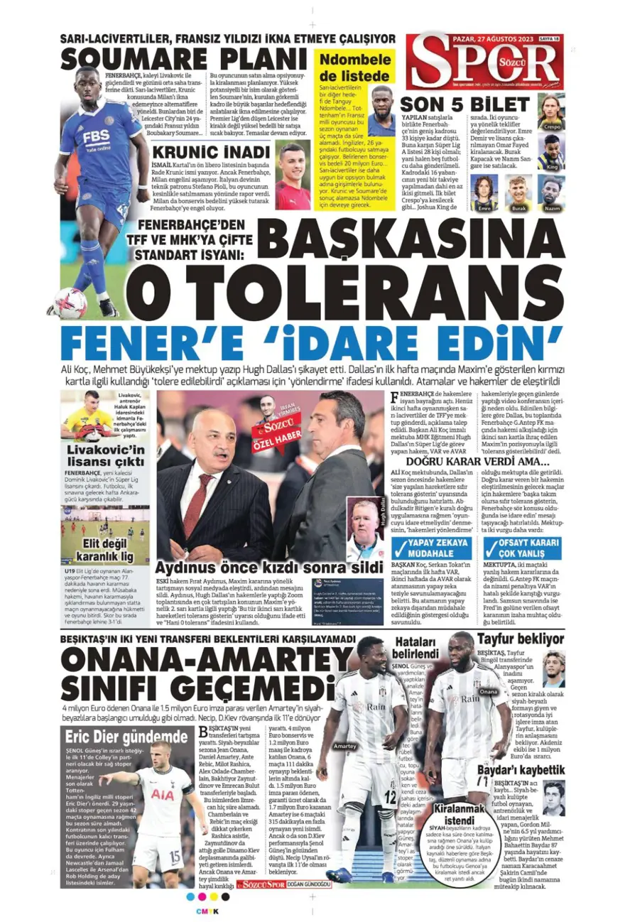 "Çilek transferler için nefesler tutuldu" (27 Ağustos 2023 spor manşetleri) 9 "Çilek transferler için nefesler tutuldu" (27 Ağustos 2023 spor manşetleri) 9