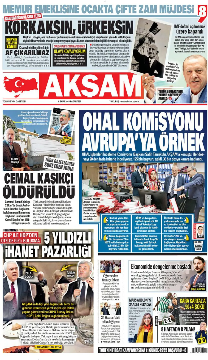 Günün gazete manşetleri - 8 Ekim 2018 15