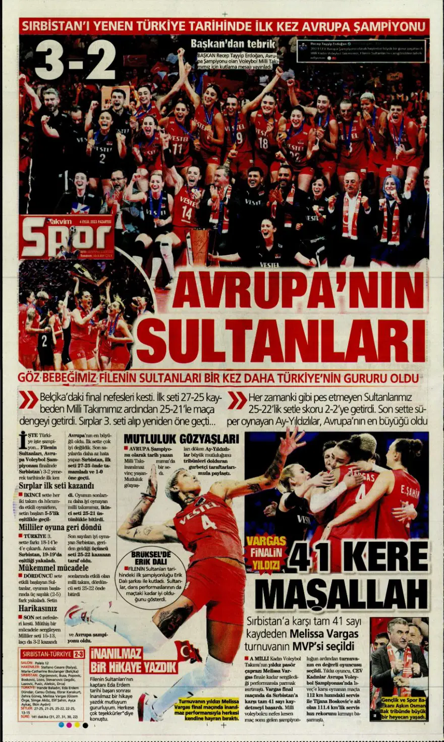 "Avrupa'nın Sultanları" (4 Eylül 2023 spor manşetleri) 14