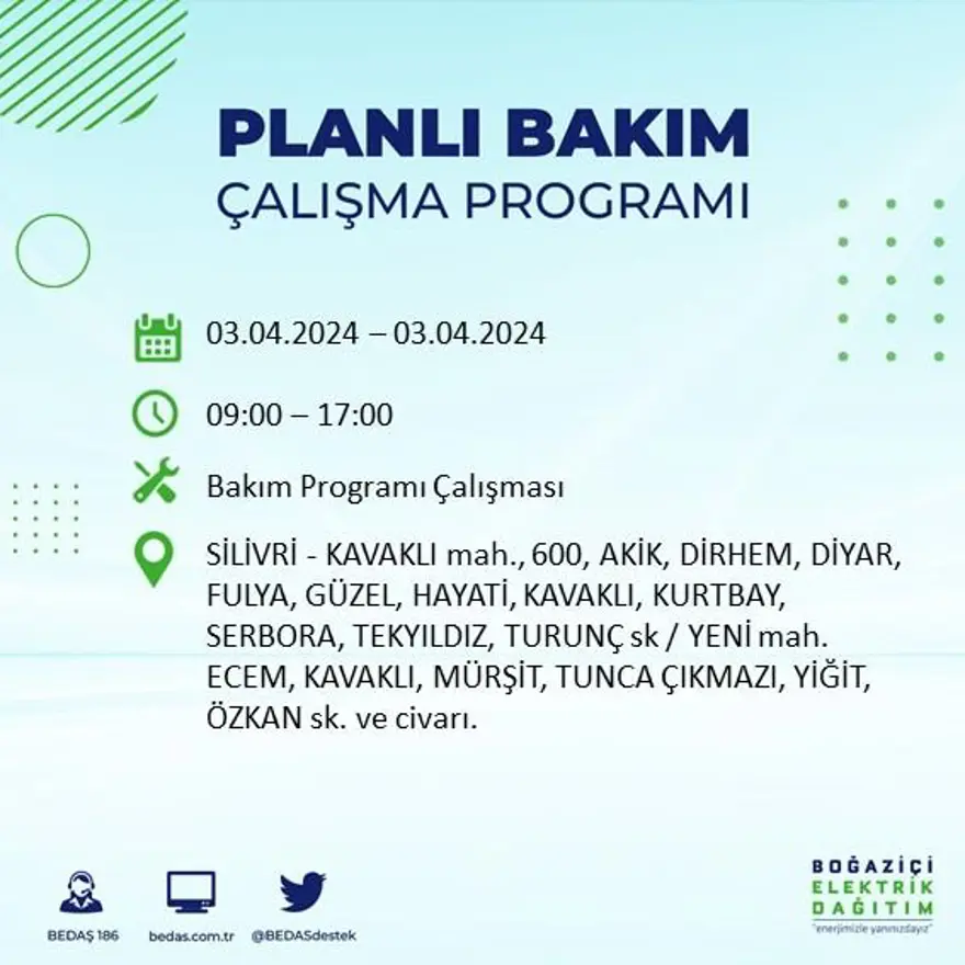 İstanbul'un 19 ilçesinde elektrik kesintisi: Elektrikler ne zaman gelecek? (3 Nisan tarihli BEDAŞ kesinti programı) 43