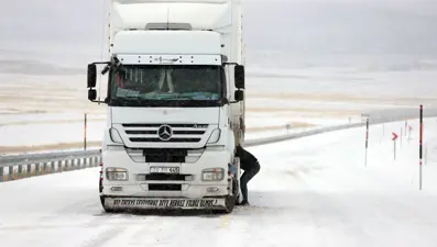 Ardahan'da buzlanma: TIR'lar yolda kaldı