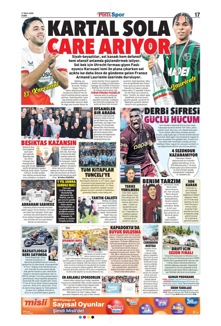 "Savic derbisi" (17 Ekim 2025 spor manşetleri) 12