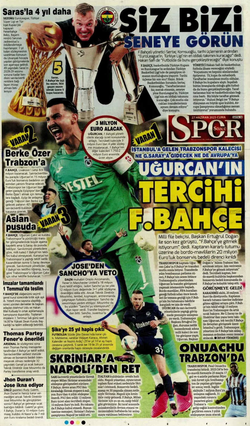 "Aslan'ın stoperi Real'den geliyor" (27 Haziran 2025 spor manşetleri) 14