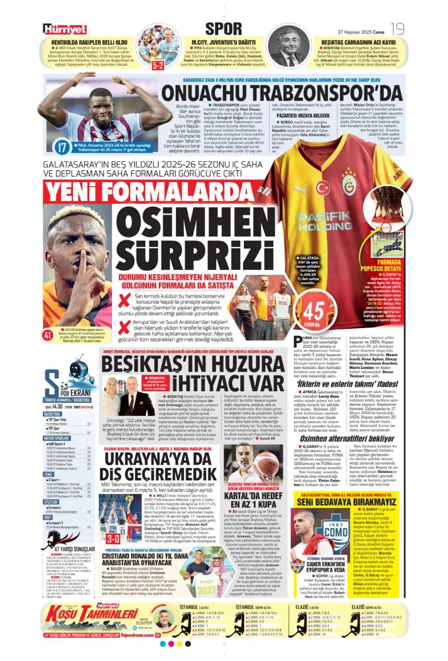 "Aslan'ın stoperi Real'den geliyor" (27 Haziran 2025 spor manşetleri) 8