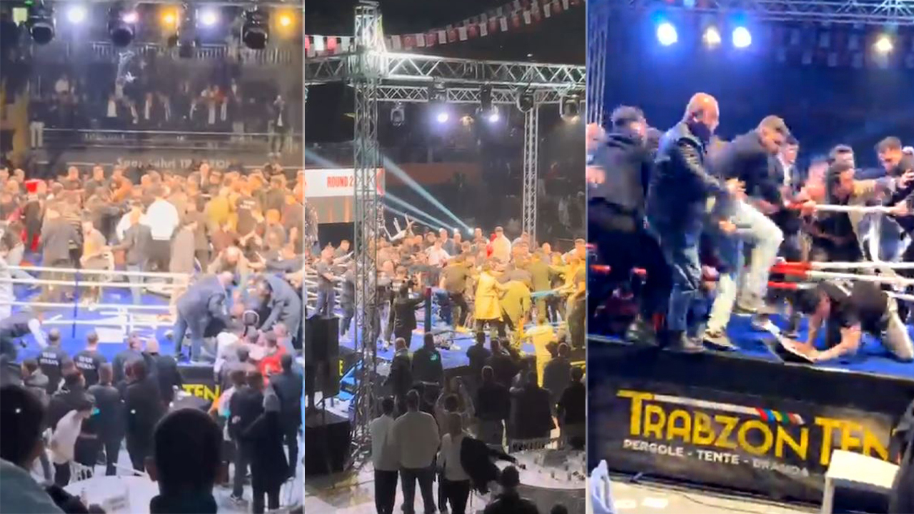 Onlarca kişi ringe atlayıp yumruklaştı