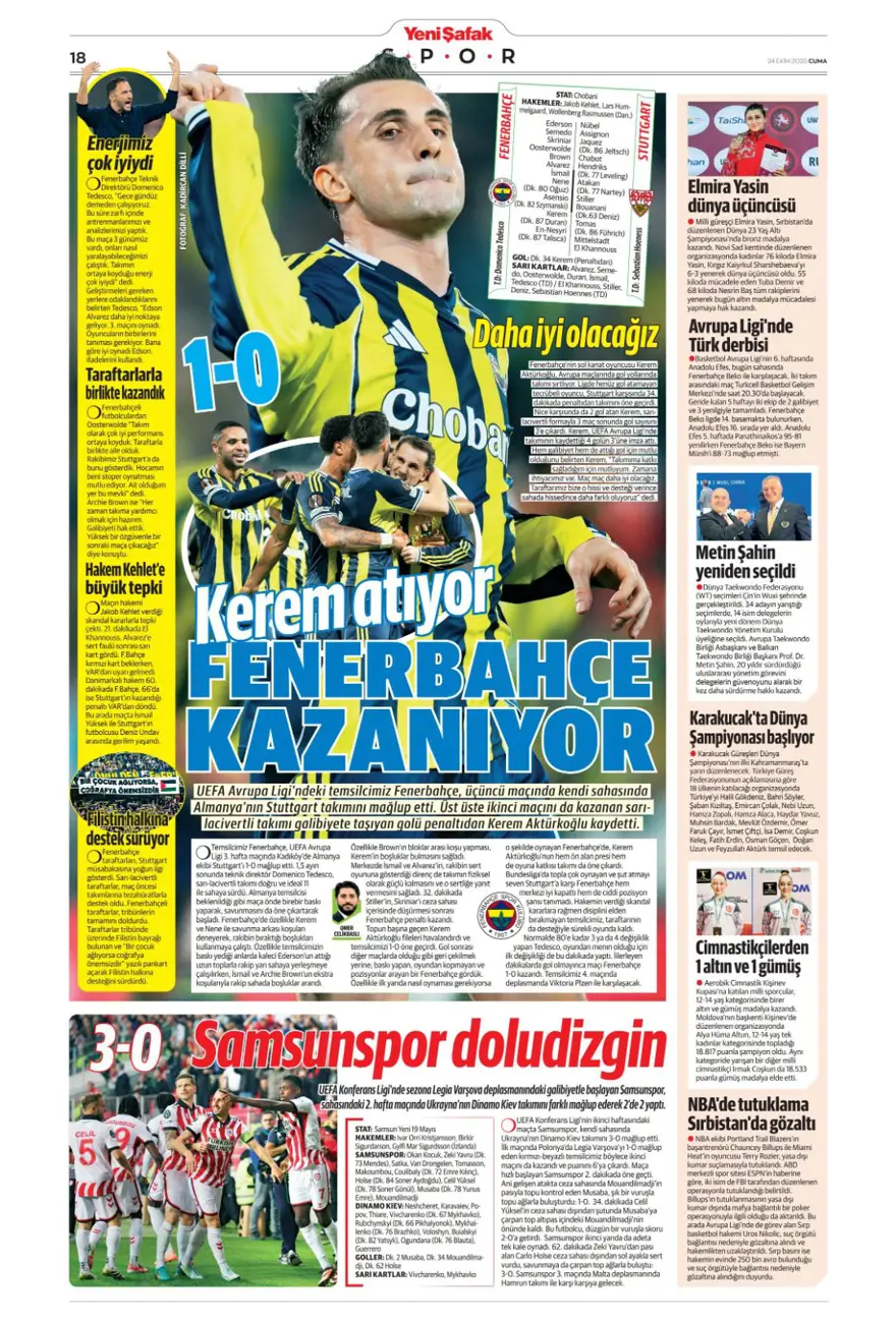 "Kadıköy canavarı" (24 Ekim 2025 spor manşetleri) 27