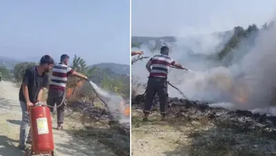 Elektrik teli koptu, otluk alan yandı