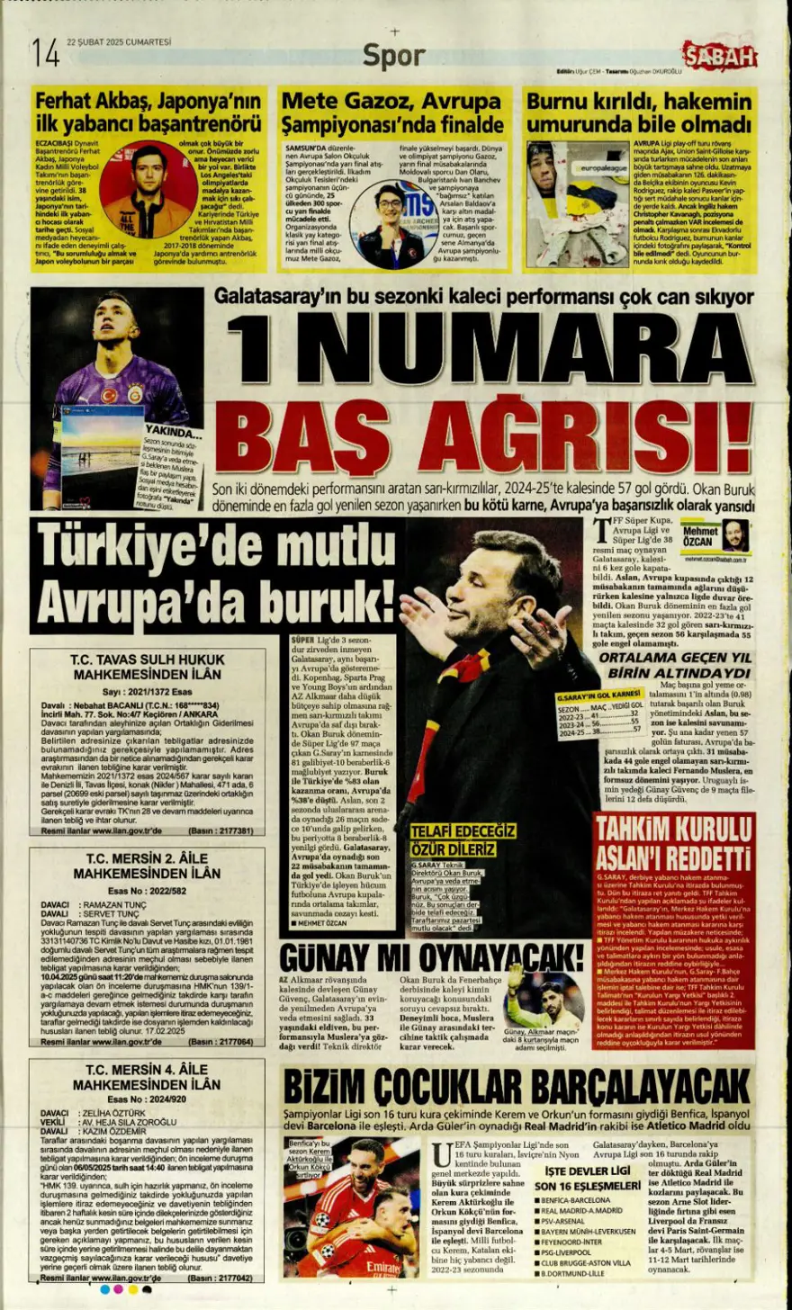 "Yolun sonu final olsun" (22 Şubat spor manşetleri) 23 "Yolun sonu final olsun" (22 Şubat spor manşetleri) 23