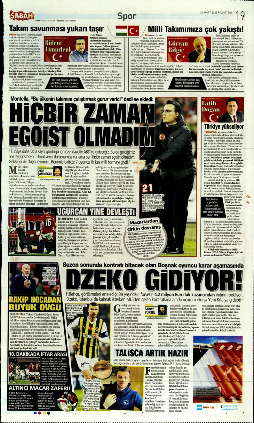 "Türkiye devler liginde" (24 Mart 2025 spor manşetleri) 8