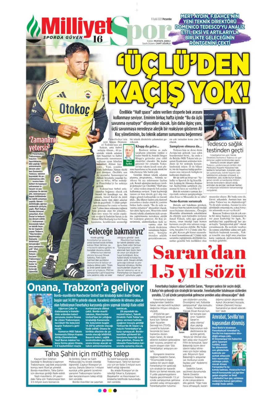 "Aslan'a yeni Mertens" (11 Eylül spor manşetleri) 12