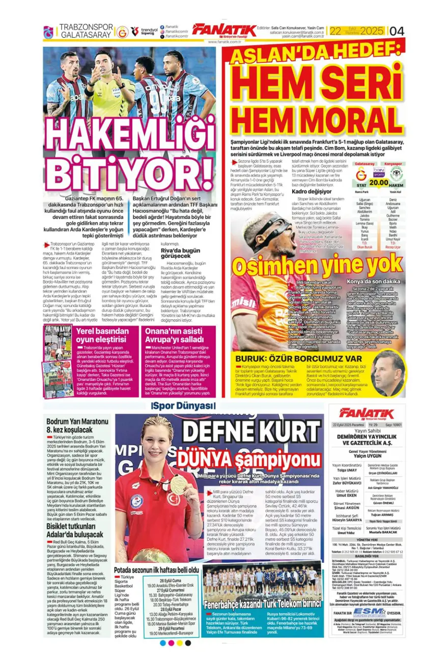 "Başkanı değişti, kaderi değişmedi" (22 Eylül spor manşetleri) 8