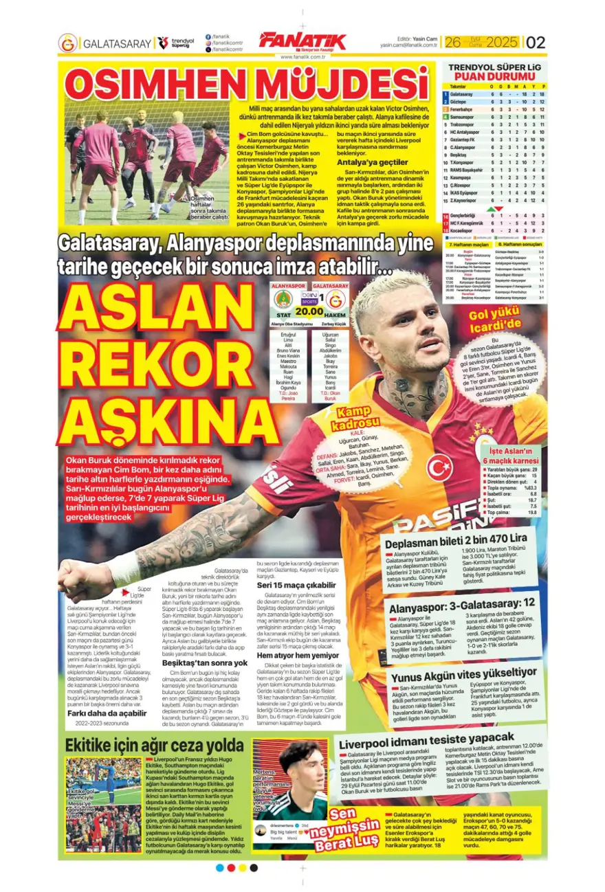 "Tedesco görüşme odasına" (26 Eylül 2025 spor manşetleri) 7 "Tedesco görüşme odasına" (26 Eylül 2025 spor manşetleri) 7