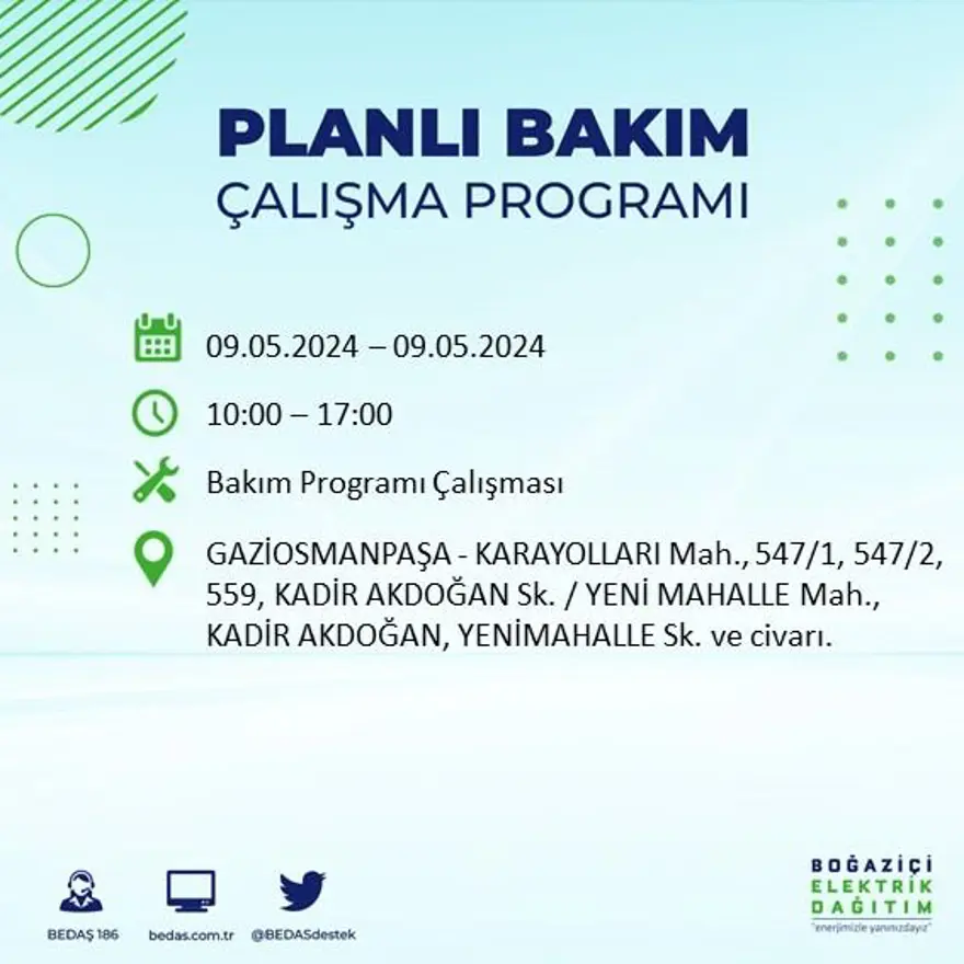 İstanbul'un 18 ilçesinde elektrik kesintisi: Elektrikler ne zaman gelecek? (9 Mayıs tarihli BEDAŞ kesinti programı) 32 İstanbul'un 18 ilçesinde elektrik kesintisi: Elektrikler ne zaman gelecek? (9 Mayıs tarihli BEDAŞ kesinti programı) 32
