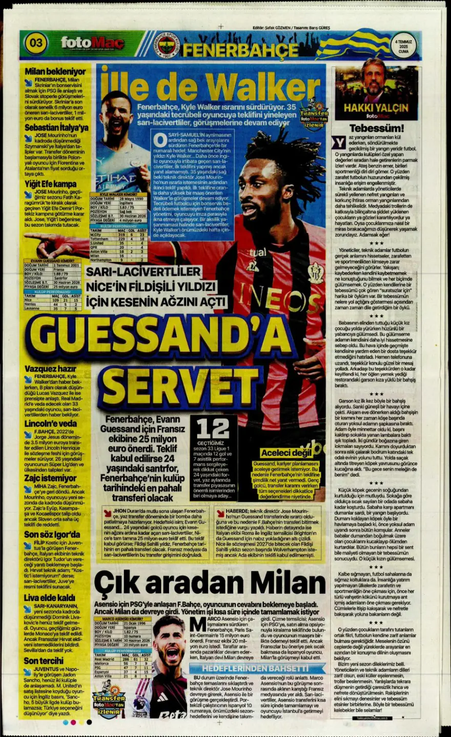 "Kale artık İrfan Can'ın" (4 Temmuz 2025 spor manşetleri) 6