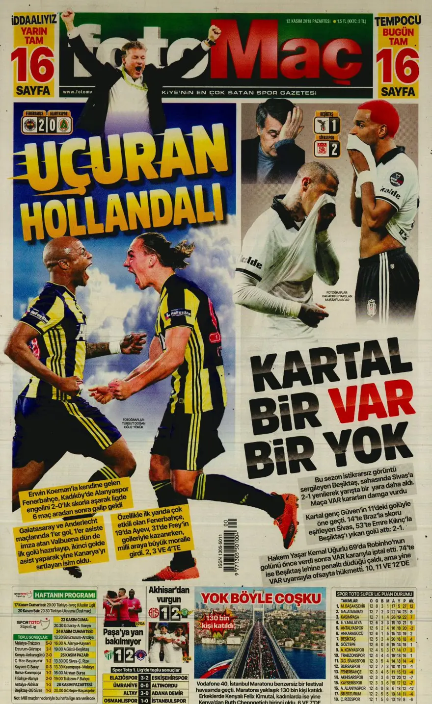 Günün spor manşetleri (12 Kasım 2018) 6