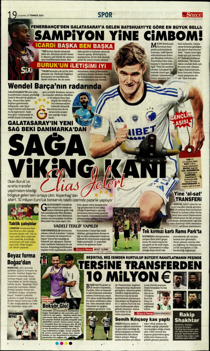 "Son aday Jelert" (17 Temmuz 2024 spor manşetleri) 10