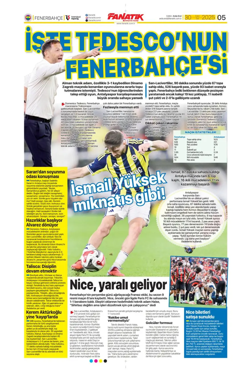 "Cehennem Liverpool'u bekliyor" (30 Eylül 2025 spor manşetleri) 7