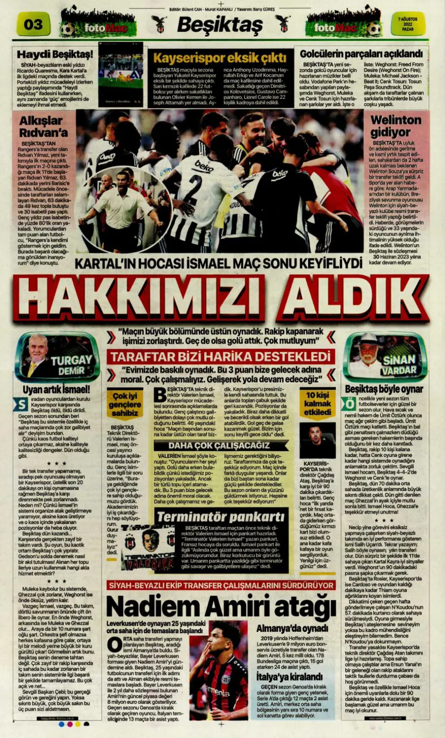 Günün spor manşetleri (7 Ağustos 2022) 7