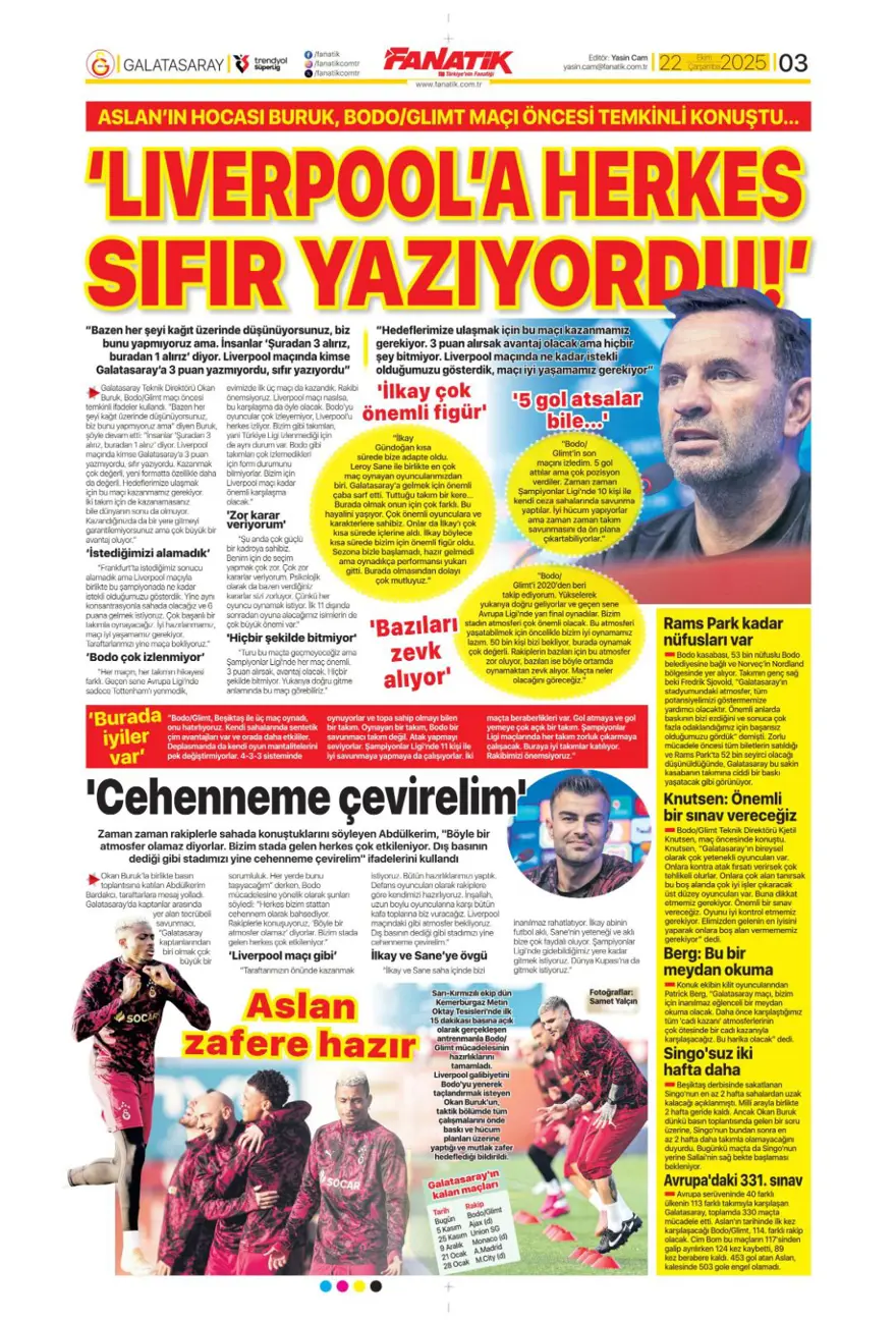 "Viking'i yen Avrupa'yı titret" (22 Ekim 2025 spor manşetleri) 2