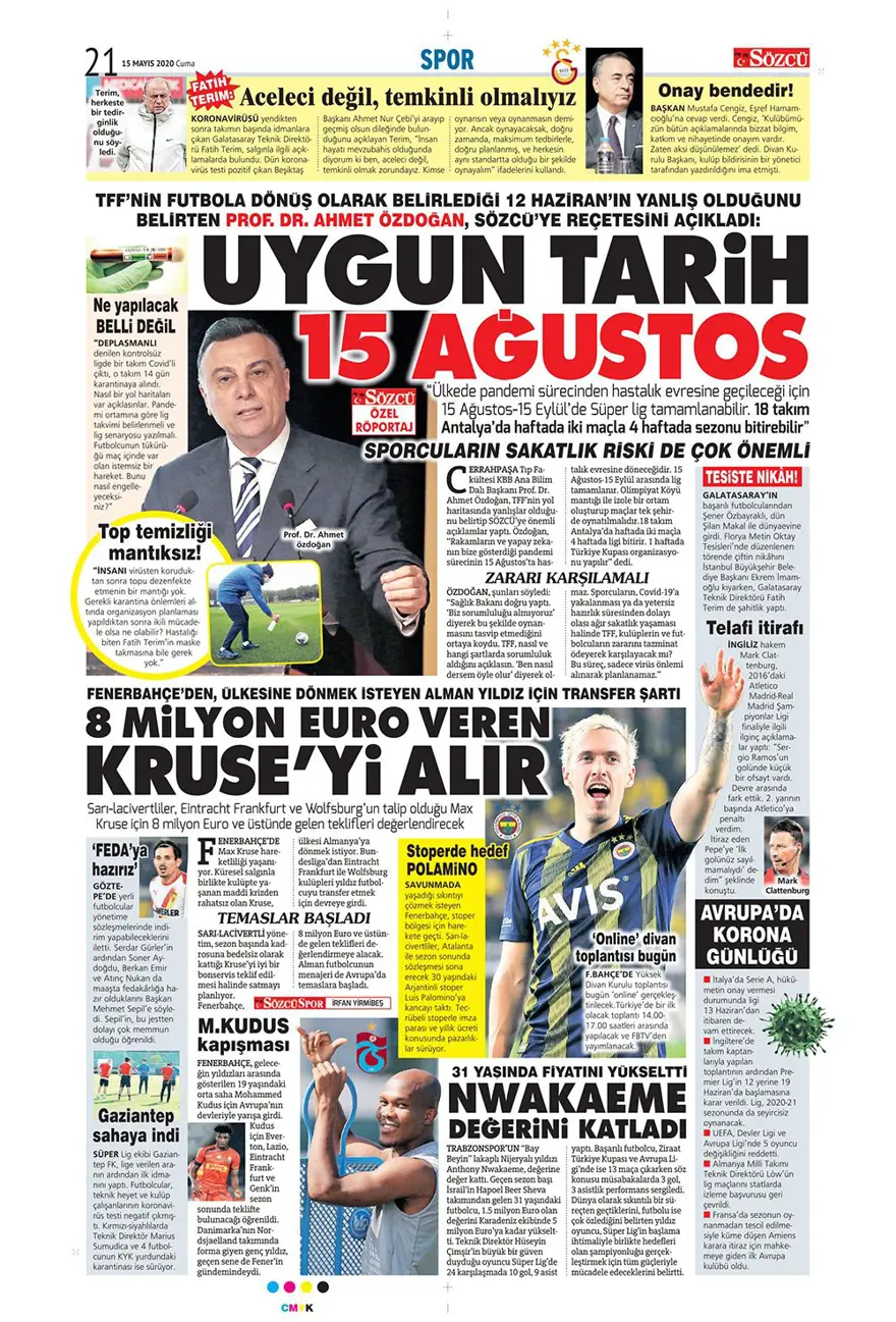 Günün spor manşetleri (15 Mayıs 2020) 1