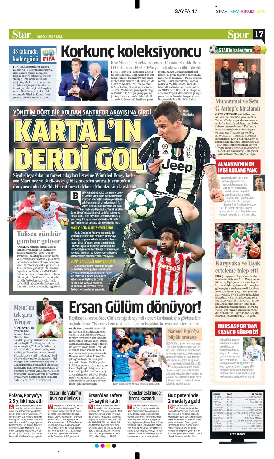 Günün spor manşetleri (10 Ocak 2017) 16