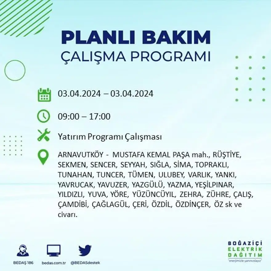 İstanbul'un 19 ilçesinde elektrik kesintisi: Elektrikler ne zaman gelecek? (3 Nisan tarihli BEDAŞ kesinti programı) 7