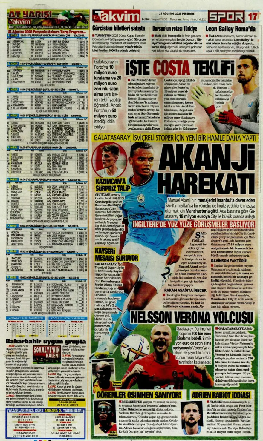 "Akanji müjdesi" (21 Ağustos spor manşetleri) 30