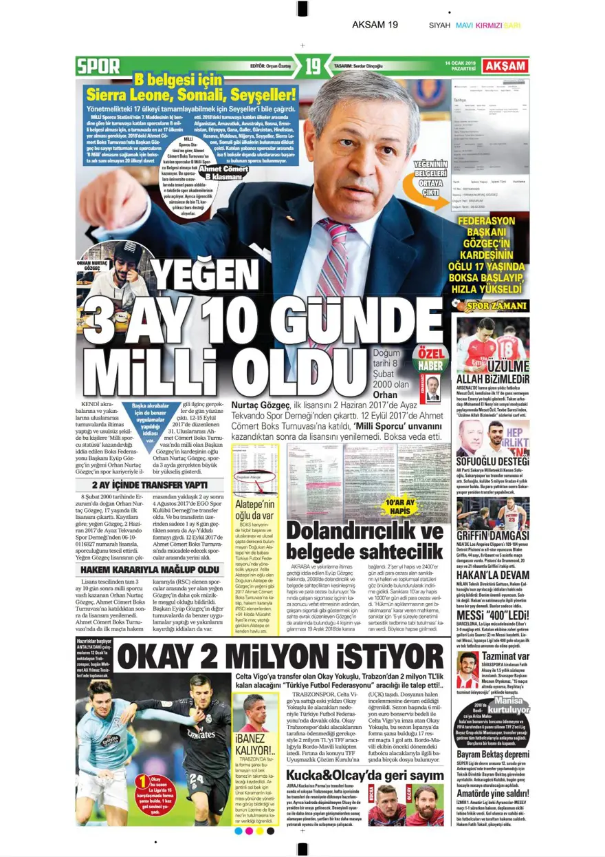 Günün spor manşetleri (14 Ocak 2019) 4