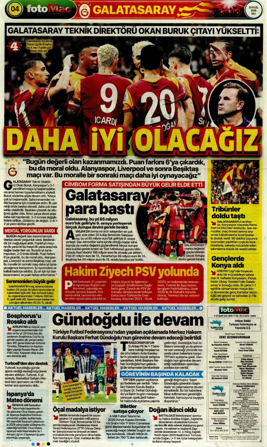 "Süper Lig'in Aslan'ı" (23 Eylül spor manşetleri) 11