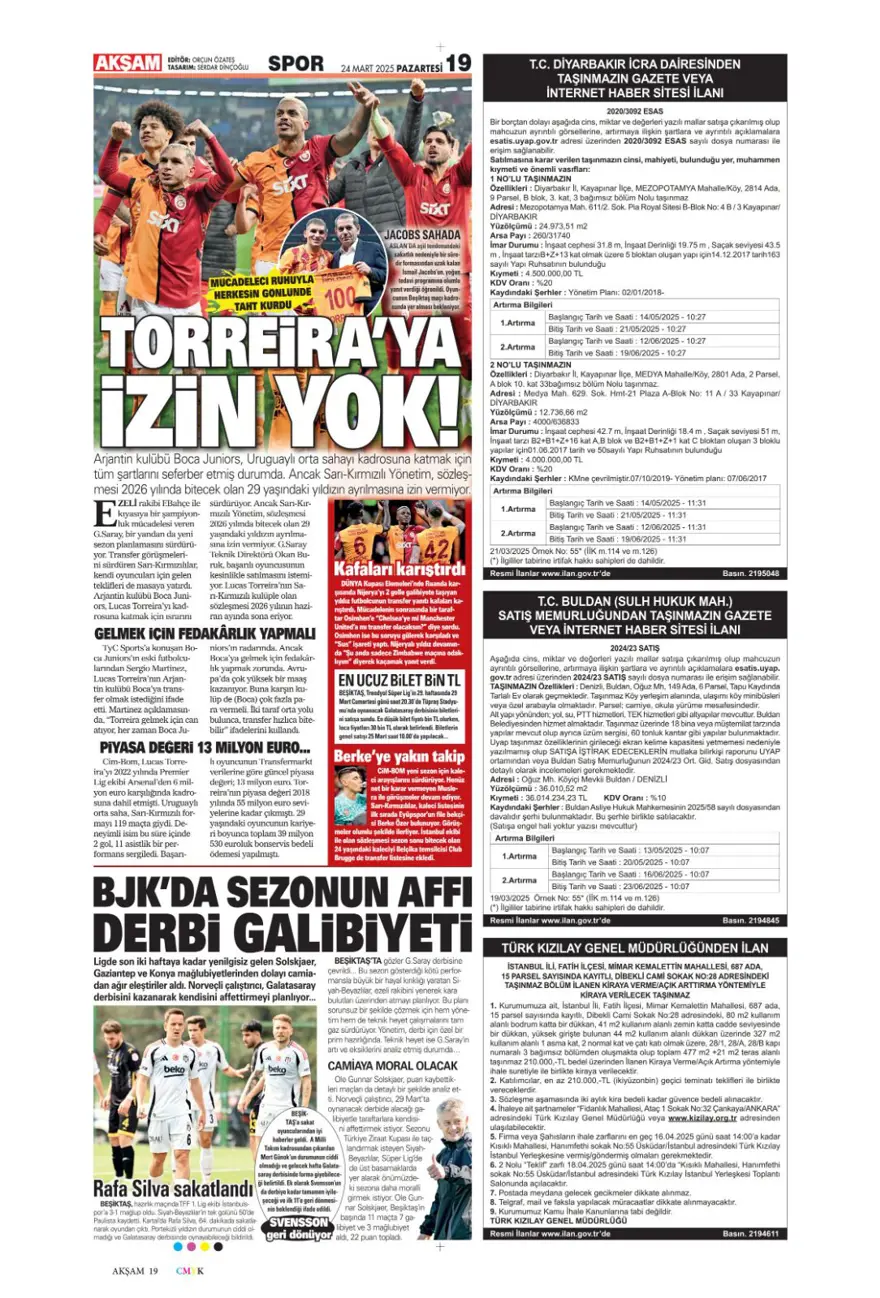 "Türkiye devler liginde" (24 Mart 2025 spor manşetleri) 1
