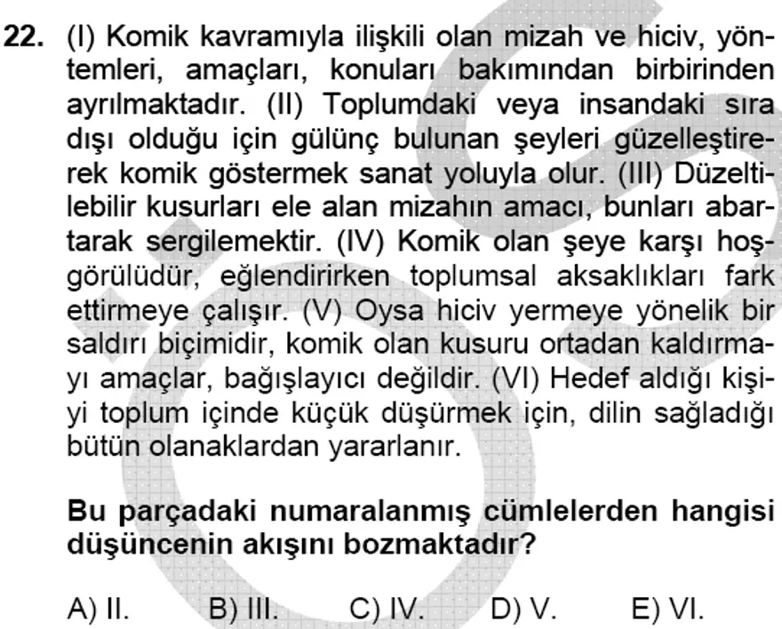 YGS Türkçe Soru ve Yanıtları 21