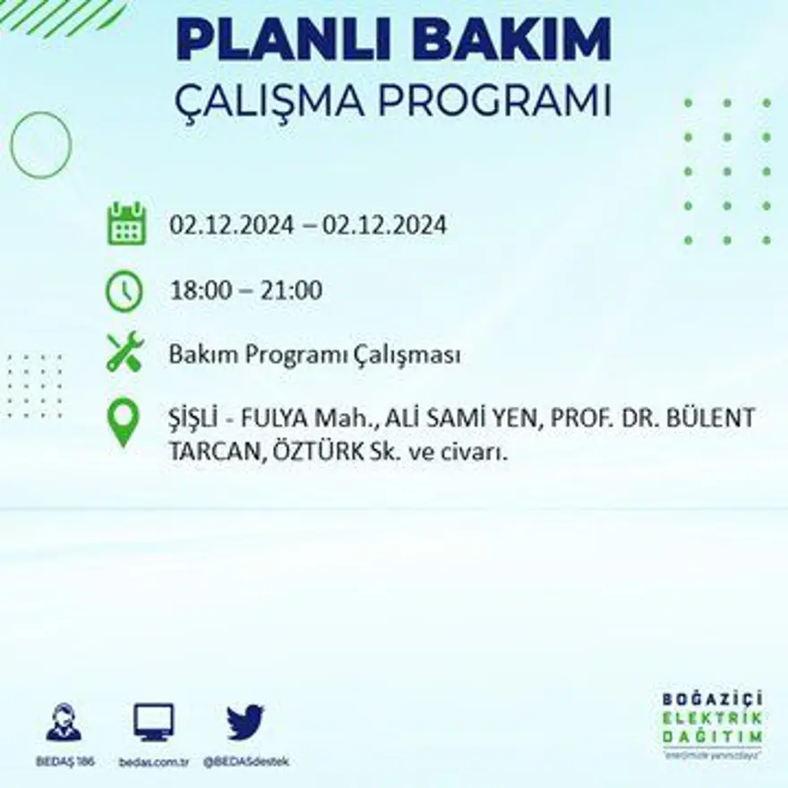 İstanbul'un 20 ilçesinde elektrik kesintisi: Elektrikler ne zaman gelecek? BEDAŞ 2 Aralık kesinti programını paylaştı 31 İstanbul'un 20 ilçesinde elektrik kesintisi: Elektrikler ne zaman gelecek? BEDAŞ 2 Aralık kesinti programını paylaştı 31