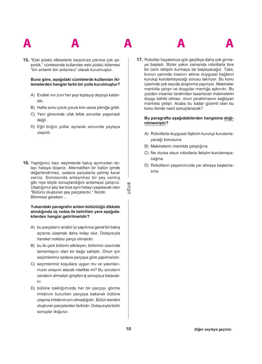 LGS deneme sınavı - Sözel bölüm 9