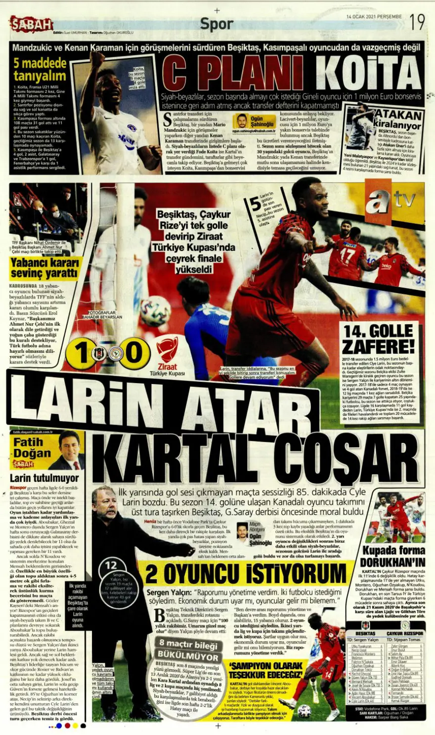 Günün spor manşetleri (14 Ocak 2021) 9
