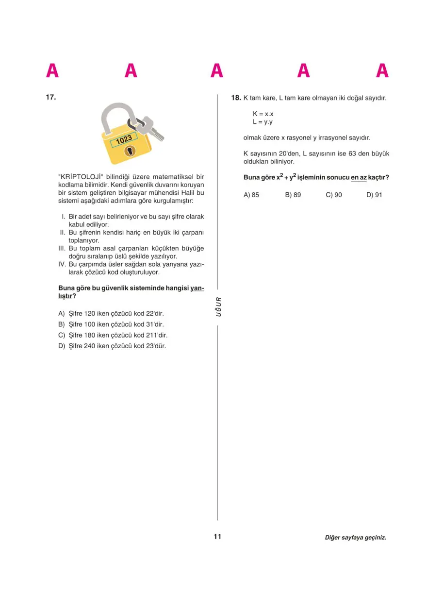 LGS deneme sınavı - Sayısal bölüm 10 LGS deneme sınavı - Sayısal bölüm 10