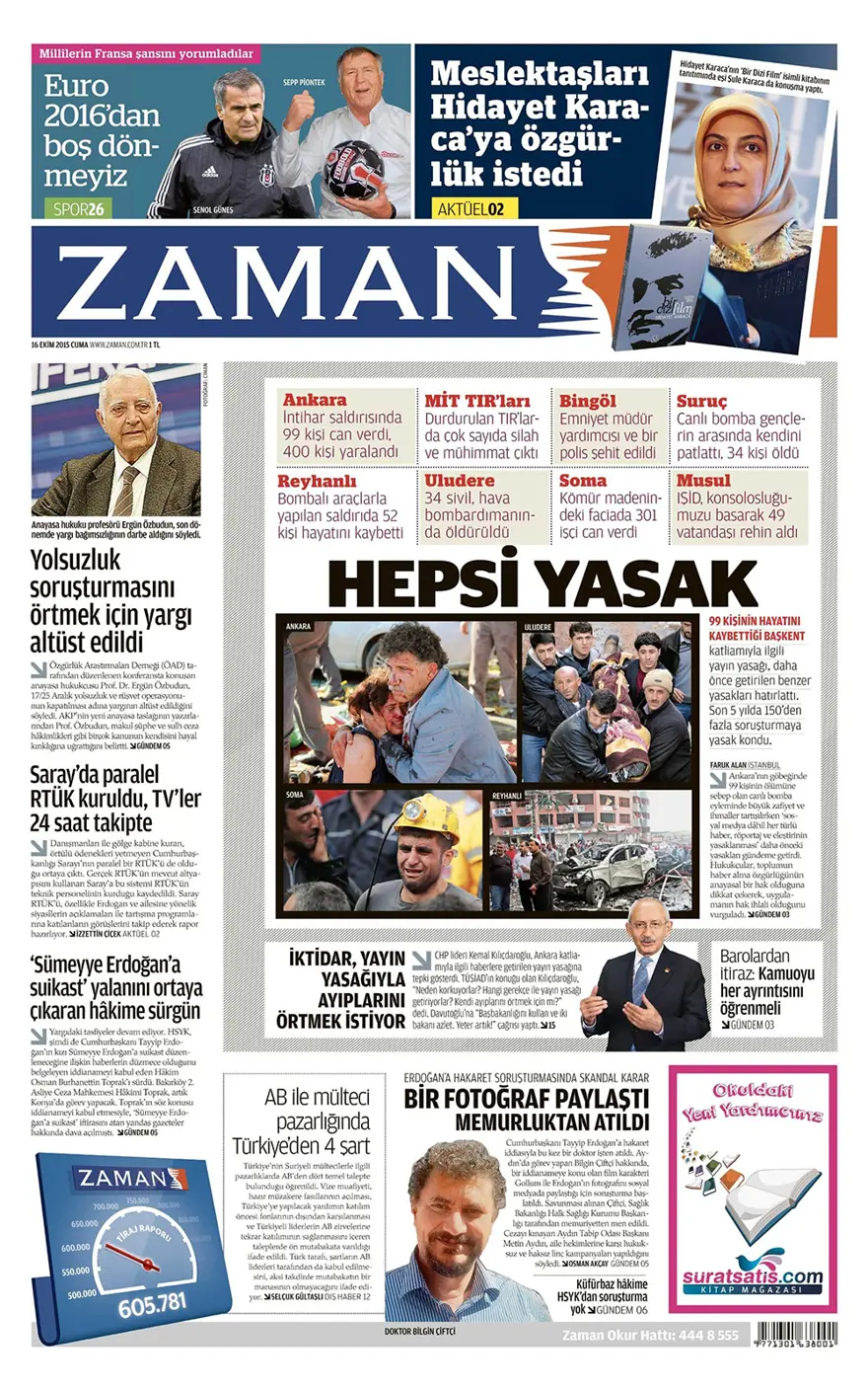 Günün gazete manşetleri - 16 Ekim 2015 20
